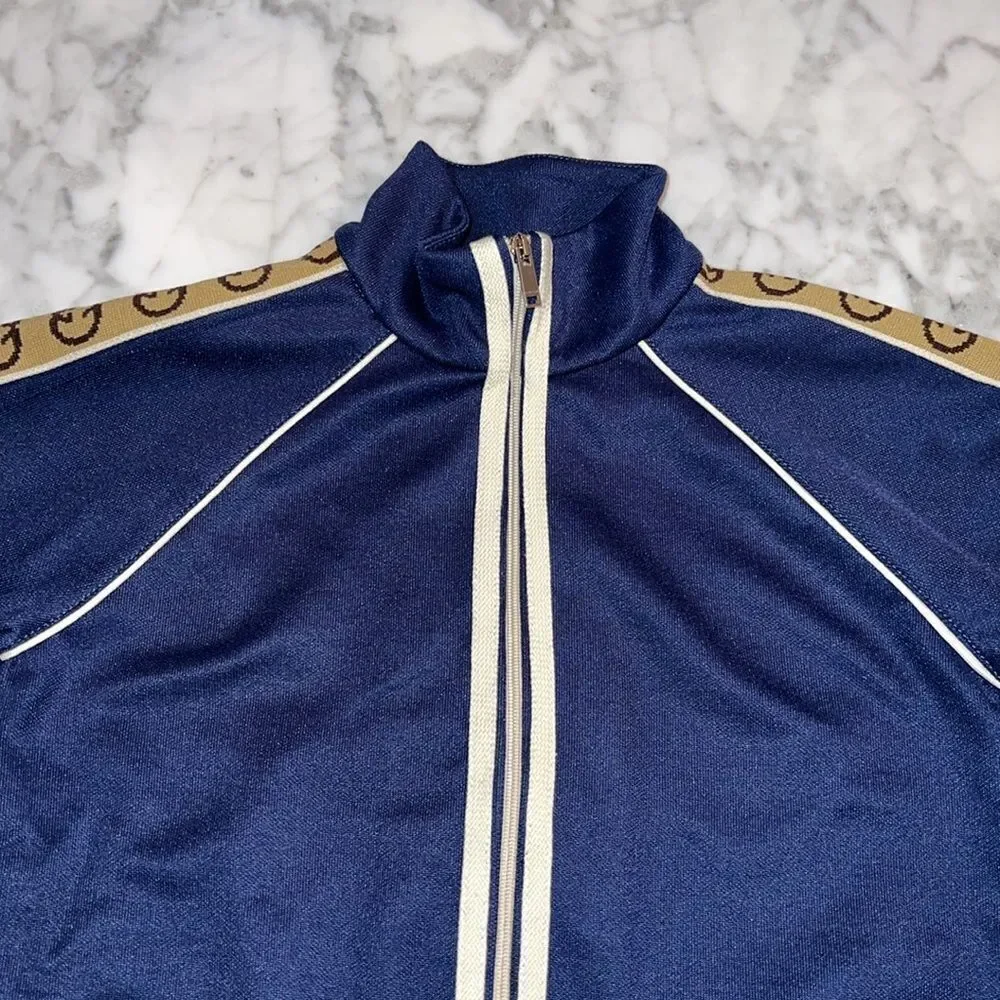 GUCCI BOYS JERSEY “GG” TRIM ZIP UP 24M